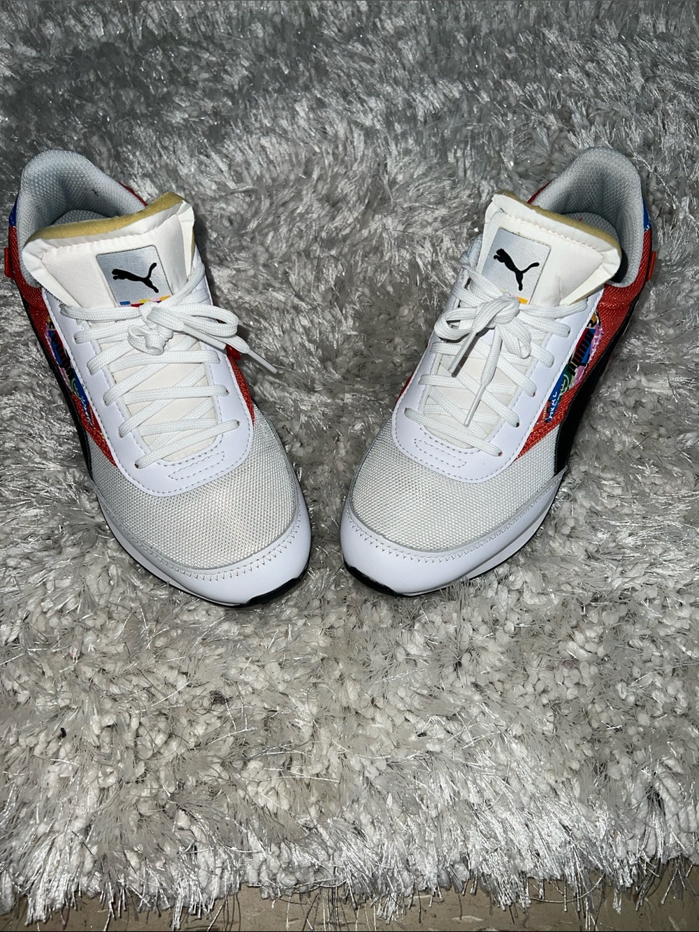Puma Women’s White and Orange Sneakers Future Rider,INTL
